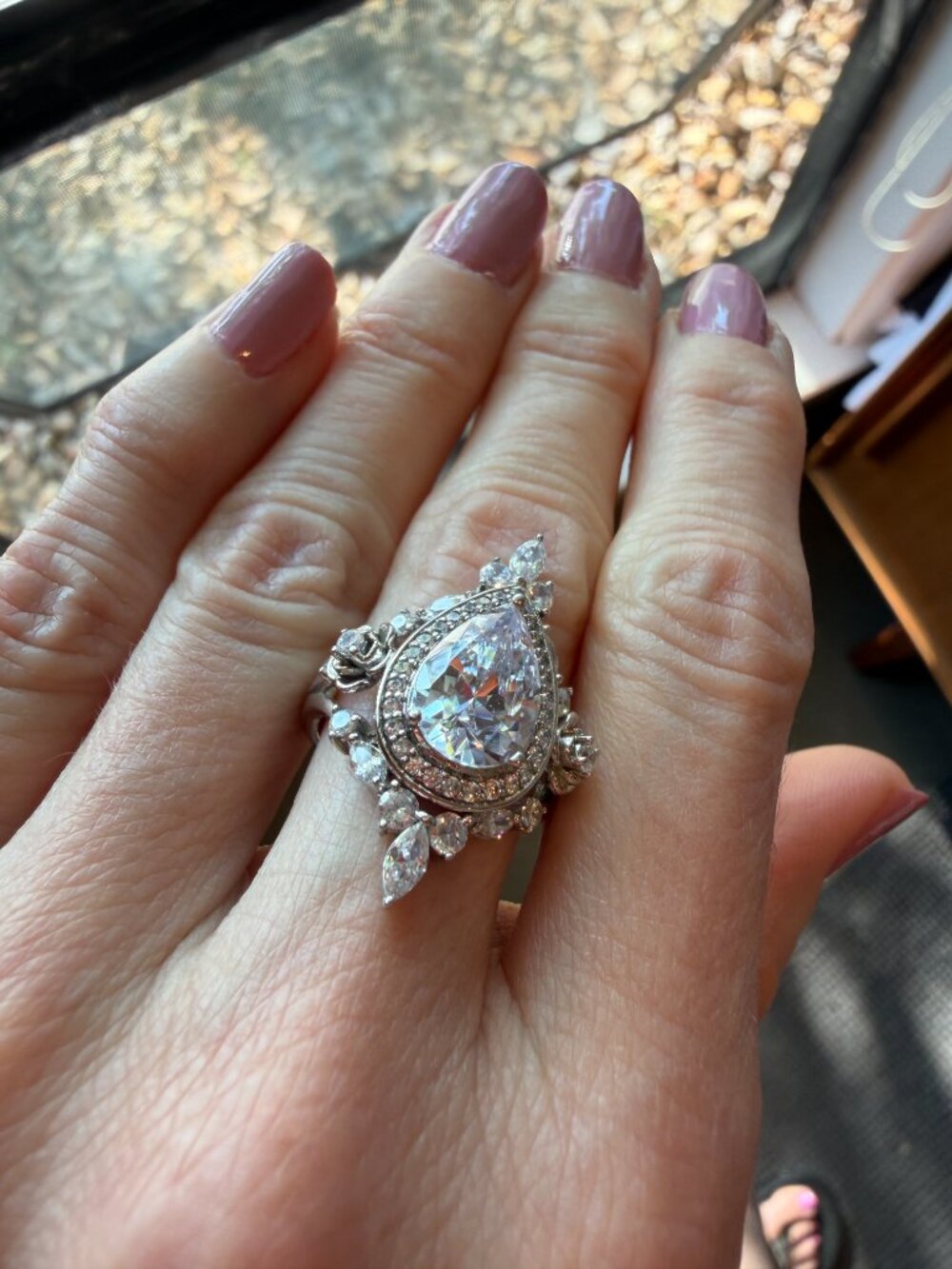 Gorgeous Vanna K Platineve Sterling Silver Ring Pear Floral Ring